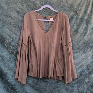 O’Neill Brown Long Bell Sleeve Boho V Neck Shirt